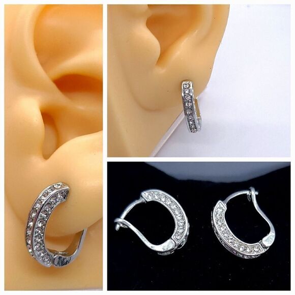 2 Carat CZ Hoops Round Channel Set Huggie Earrings White Gold Plated Jewelry NEW - Picture 1 of 9
